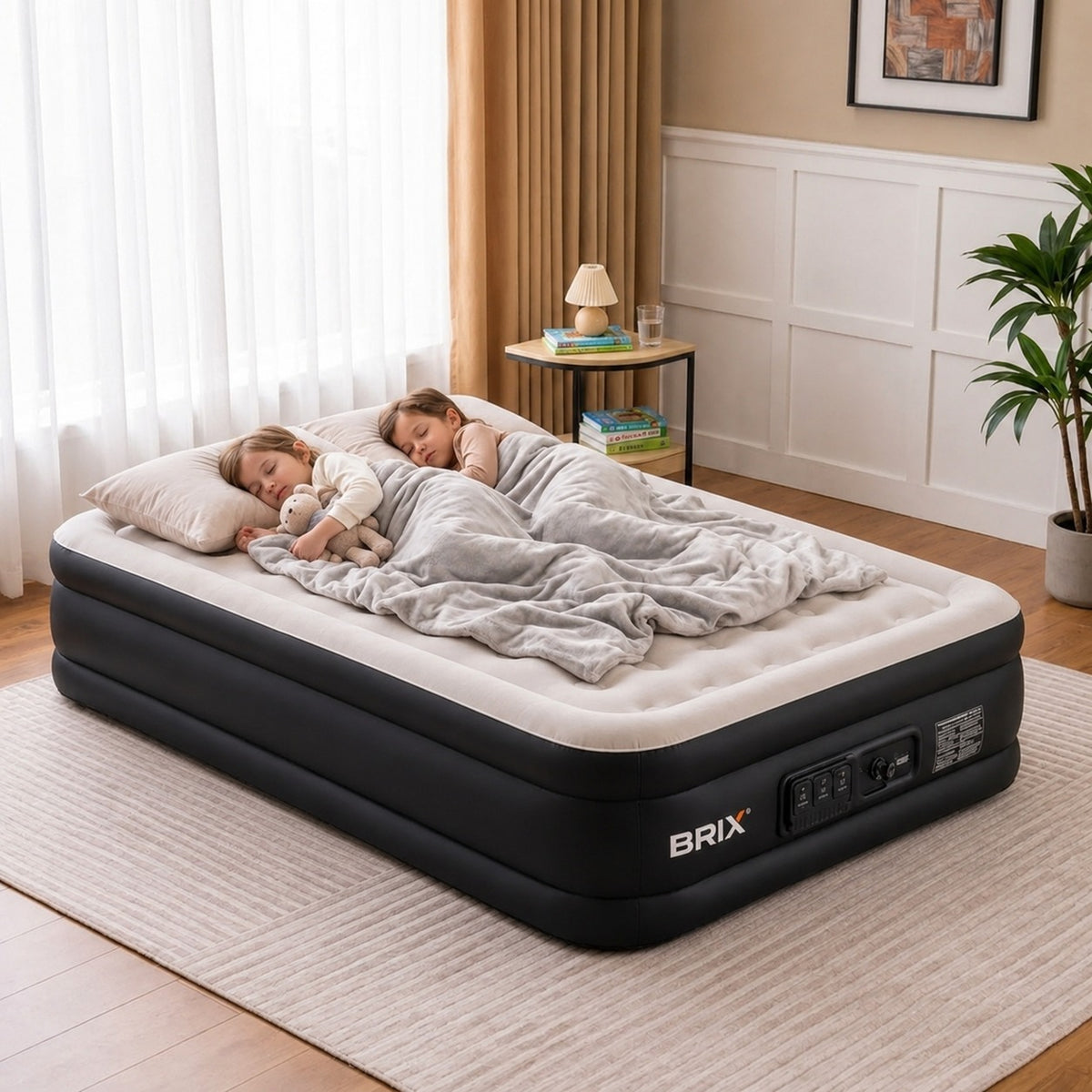 Raised Inflatable Air Mattress with Lithium Battery Pump, Removable Camping Light, Soft Flocked Top, Portable Guest Bed for Home, Travel and Outdoor Use by Brix