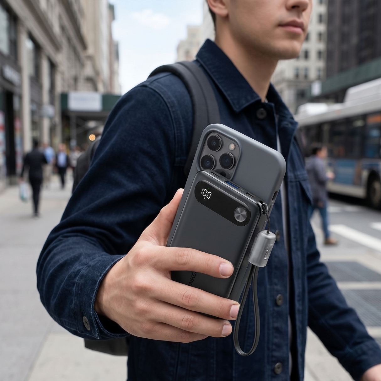 10000MAH Power Bank Fast Charging 22.5W with USB C Lanyard Cable by ANKER