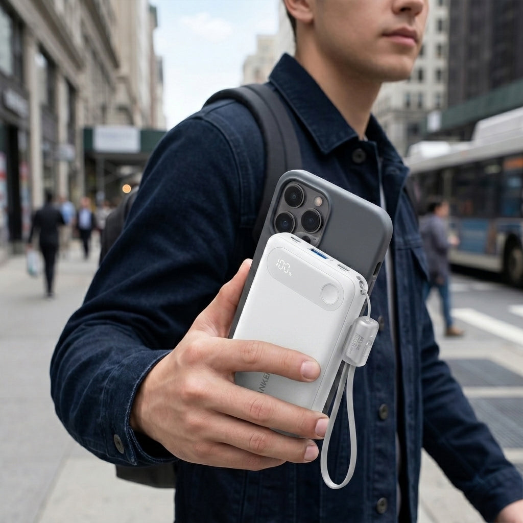 10000MAH Power Bank Fast Charging 22.5W with USB C Lanyard Cable by ANKER