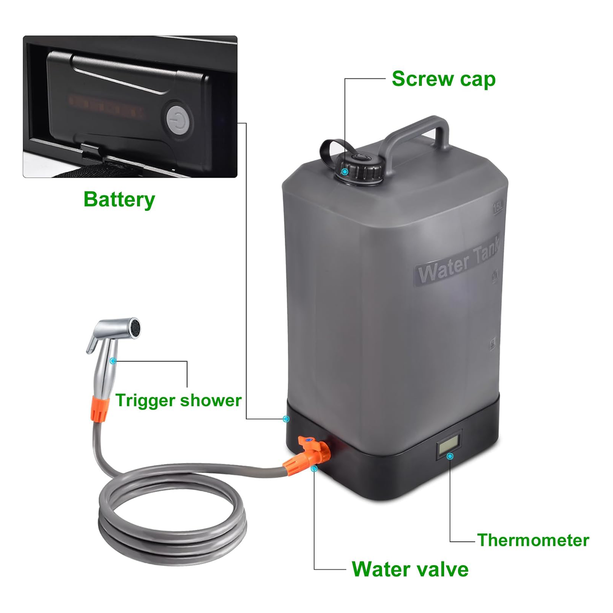 16L Silicone Water Tank, Portable Shower with Shower Head | PORTABLE SHOWER | SASKA Trading