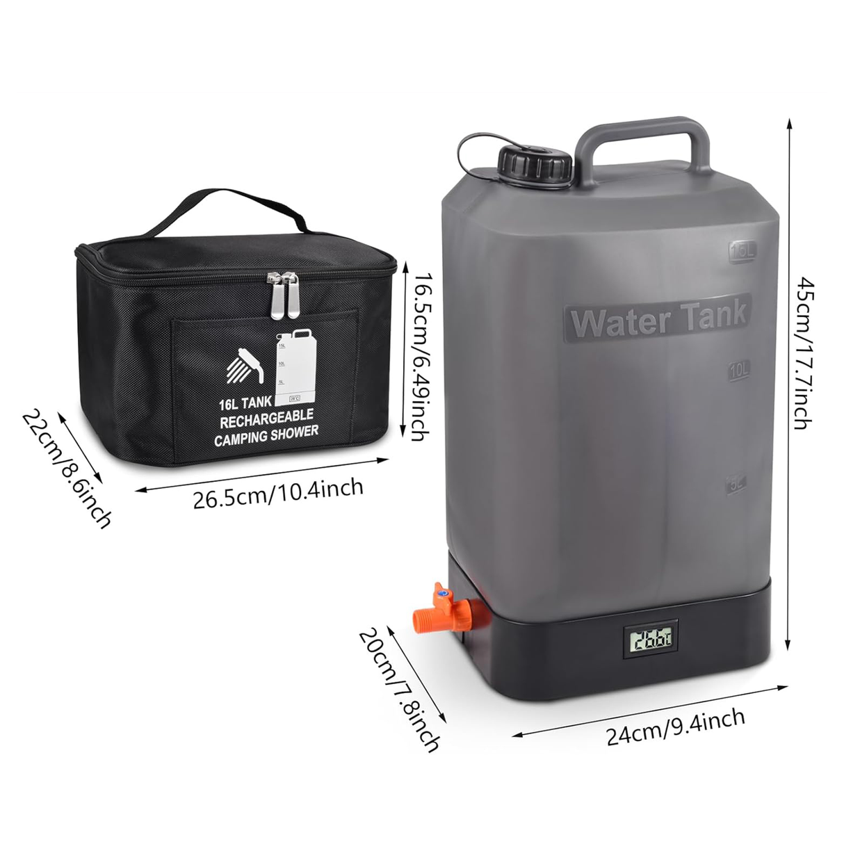 16L Silicone Water Tank, Portable Shower with Shower Head | PORTABLE SHOWER | SASKA Trading