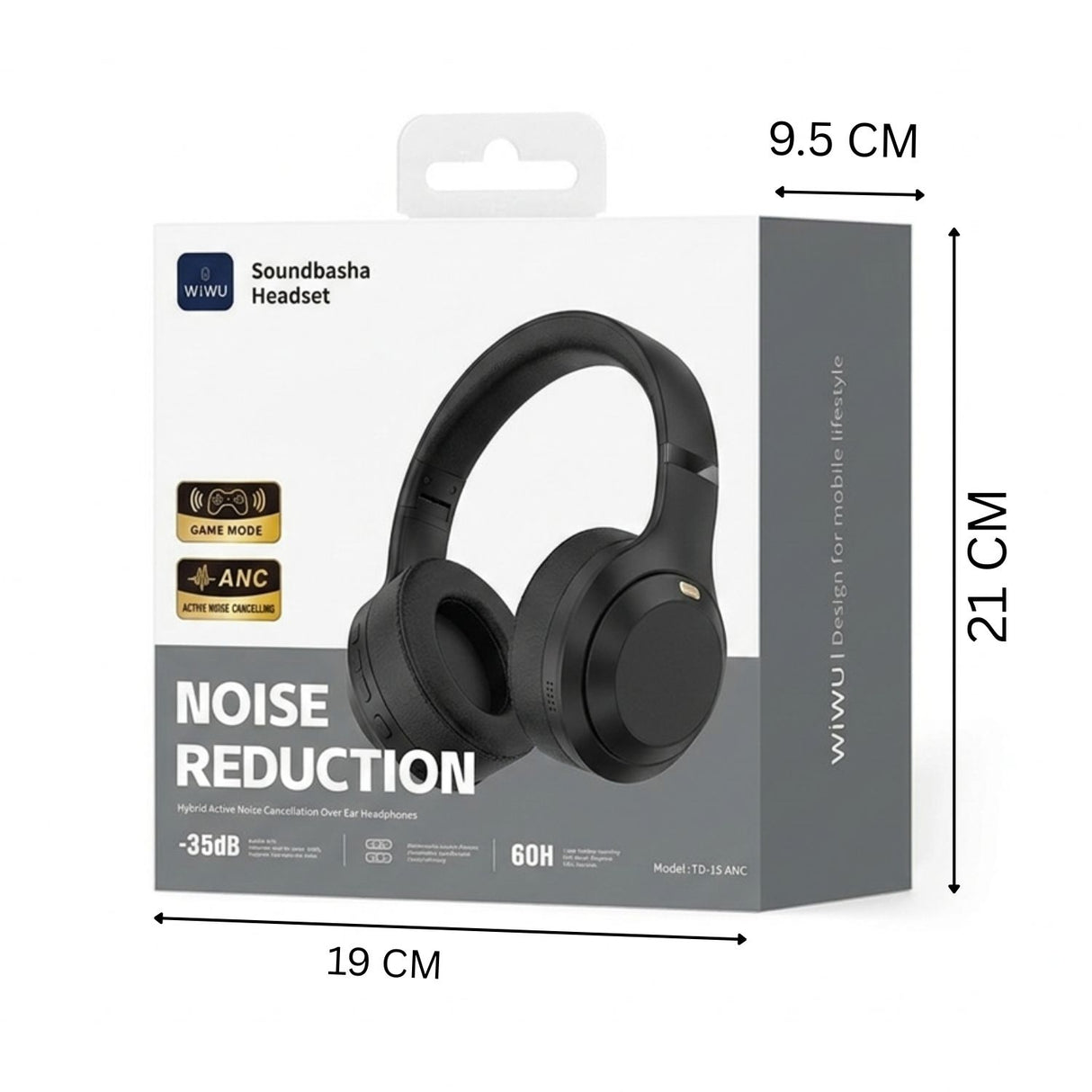 سماعات رأس لاسلكية فوق الأذن بتقنية إلغاء الضوضاء النشط الهجين من WiWU