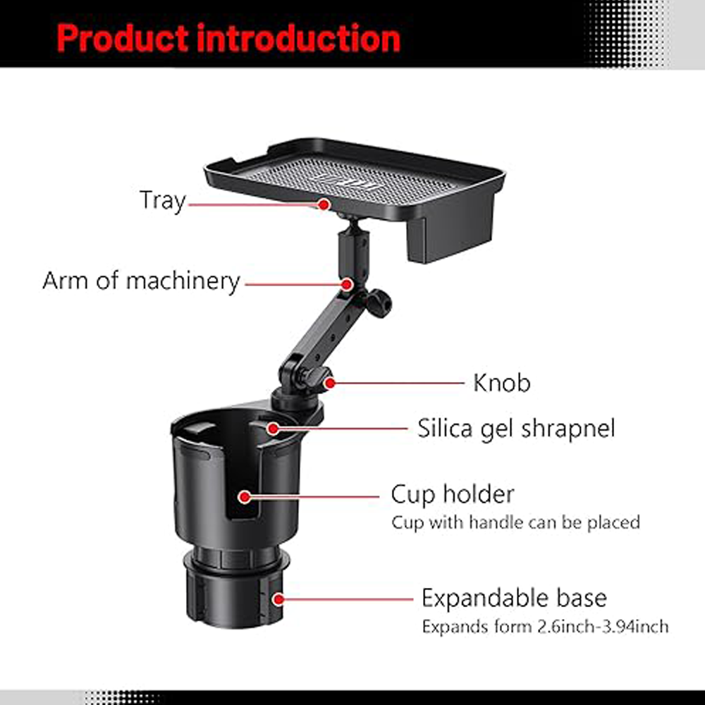 2-in-1 Adjustable Car Cup Holder with Rotating Tray | Car organizer | SASKA Trading