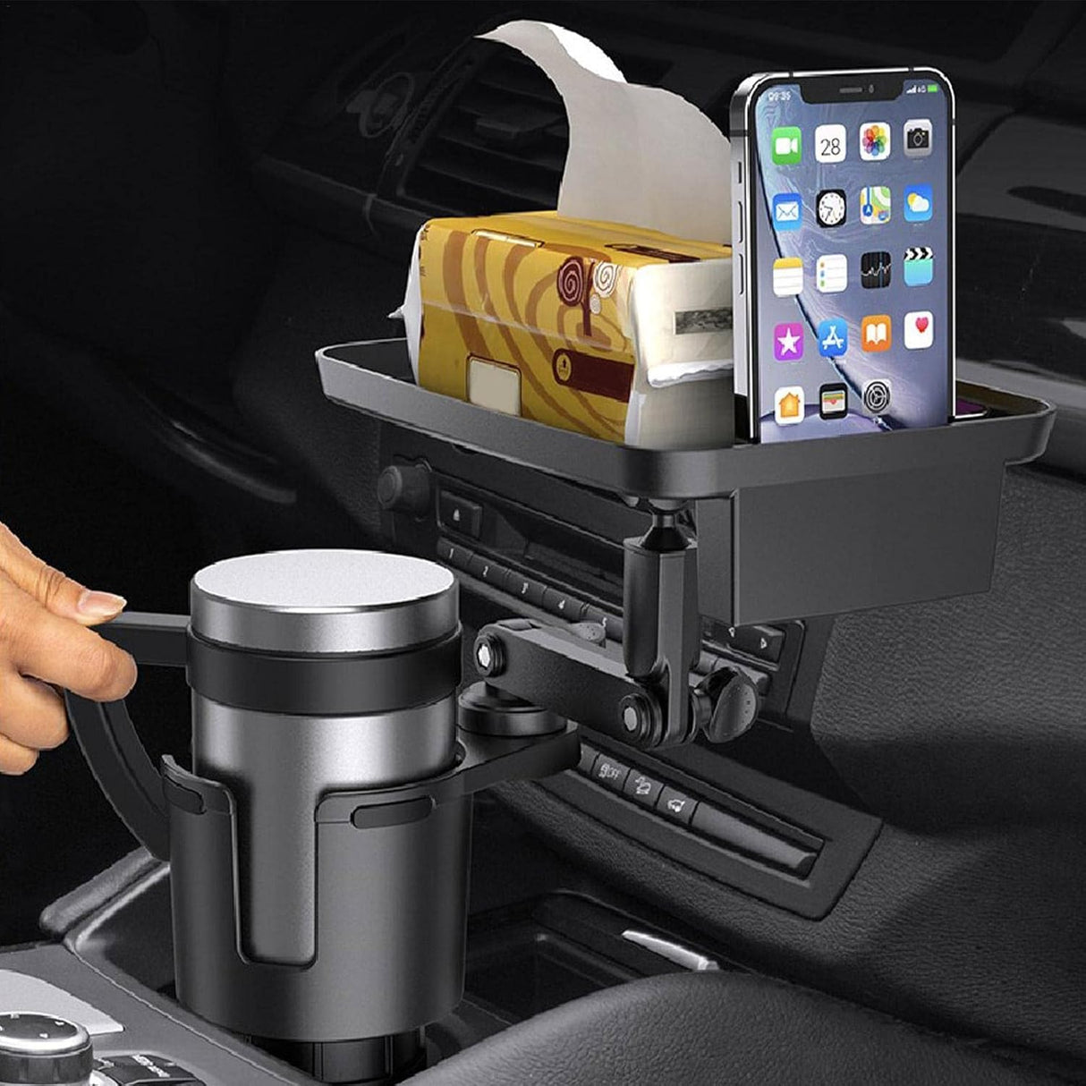 2-in-1 Adjustable Car Cup Holder with Rotating Tray | Car organizer | SASKA Trading