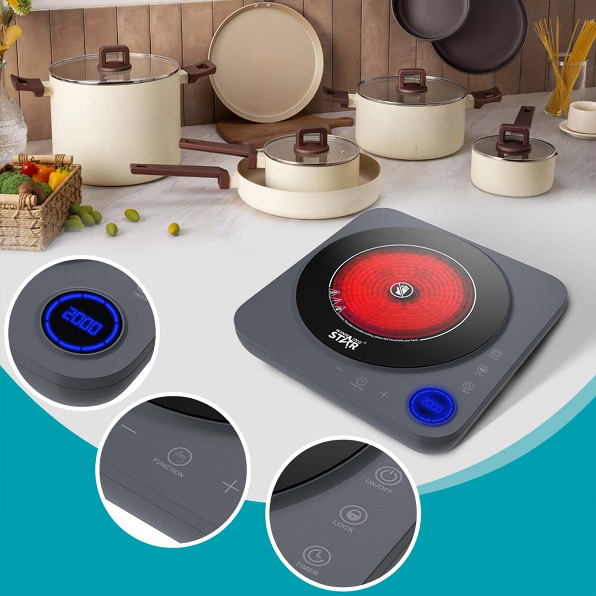 2000W Ceramic Hot Plate ST-9677 Electric Cooker with Touch Control from Winning Star | SASKA Trading