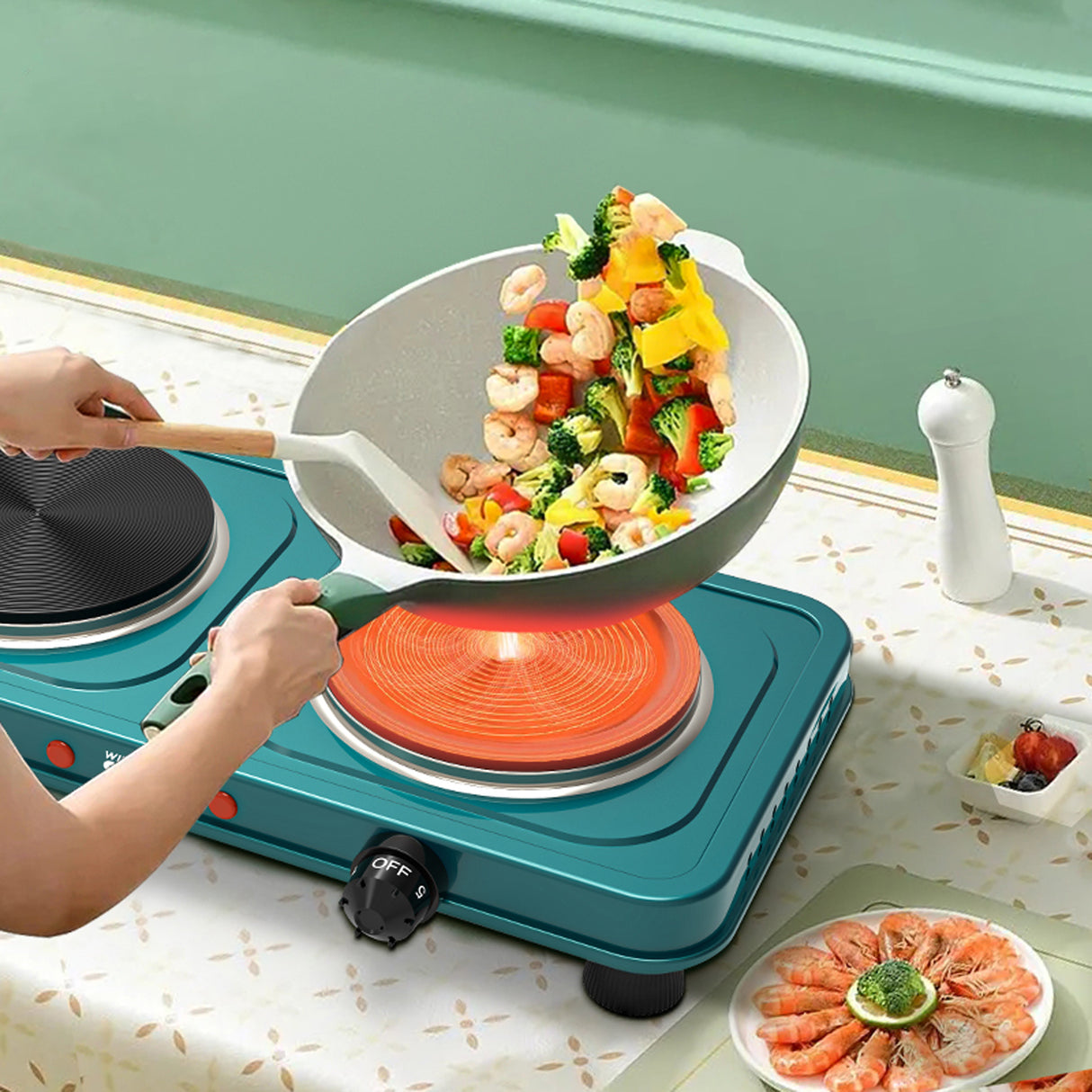 Electric Double Burner Hot Plate Stove (ST-9638) 1000W by Winning Star | Hot Plate | SASKA Trading