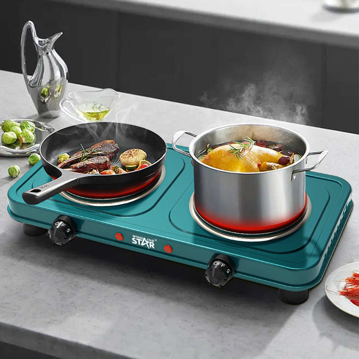 Electric Double Burner Hot Plate Stove (ST-9638) 1000W by Winning Star | Hot Plate | SASKA Trading