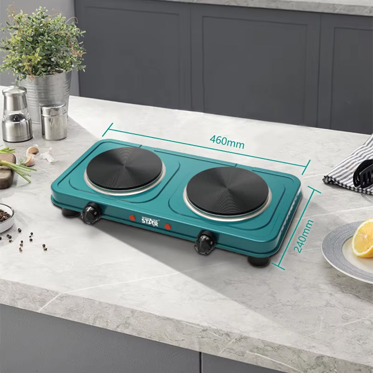 Electric Double Burner Hot Plate Stove (ST-9638) 1000W by Winning Star | Hot Plate | SASKA Trading