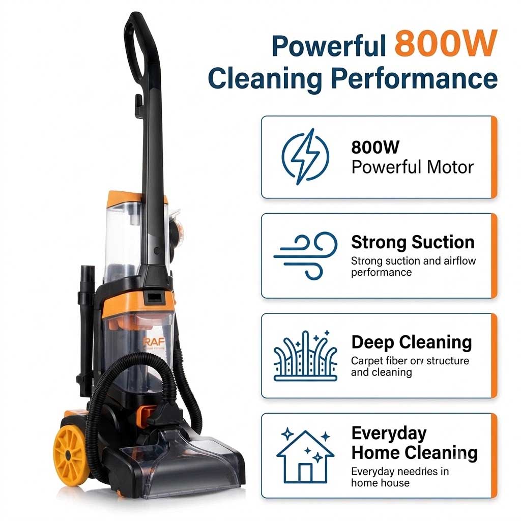 3-in-1 Carpet & Floor Washer Vacuum Cleaner 800W by RAF, Dual Roller Brush, 1.35L Clean Water Tank & 1.25L Dirty Water Tank, Carpet Cleaner for Home & Car