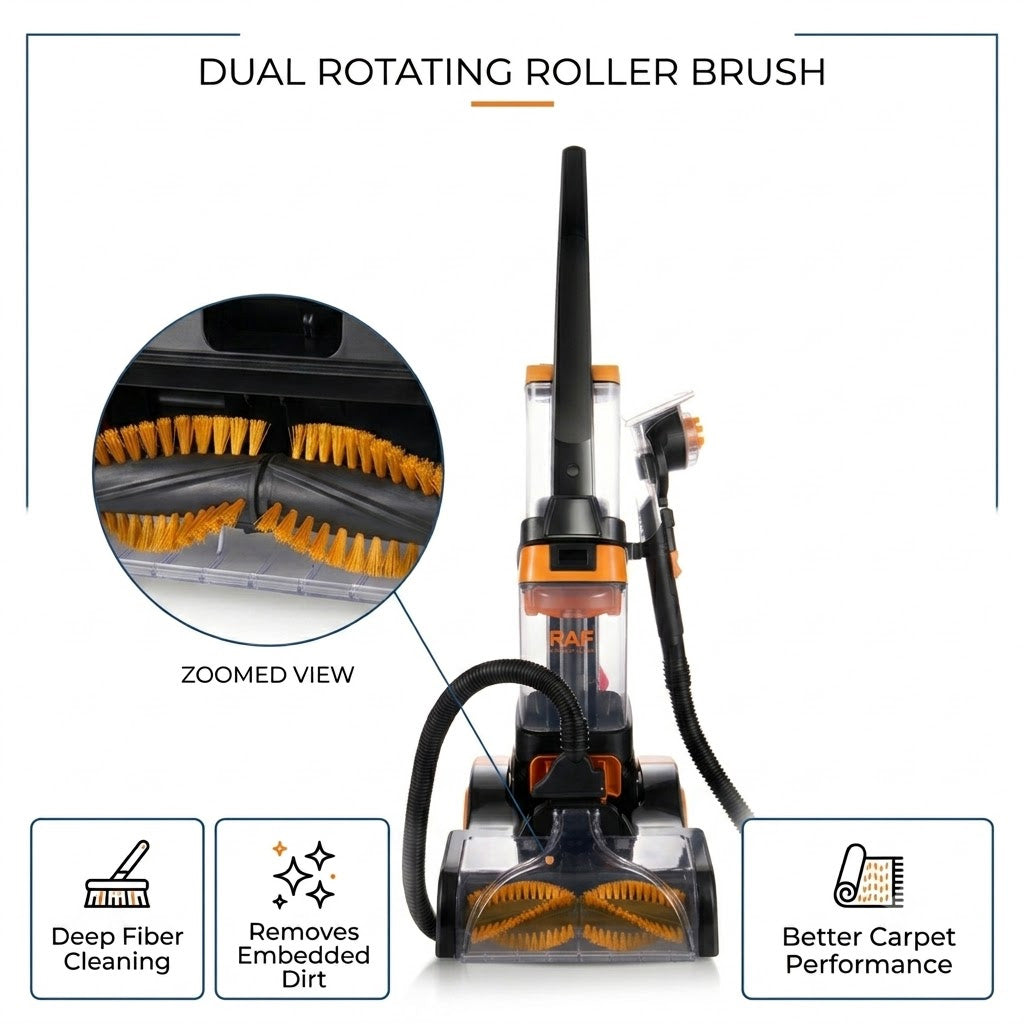3-in-1 Carpet & Floor Washer Vacuum Cleaner 800W by RAF, Dual Roller Brush, 1.35L Clean Water Tank & 1.25L Dirty Water Tank, Carpet Cleaner for Home & Car