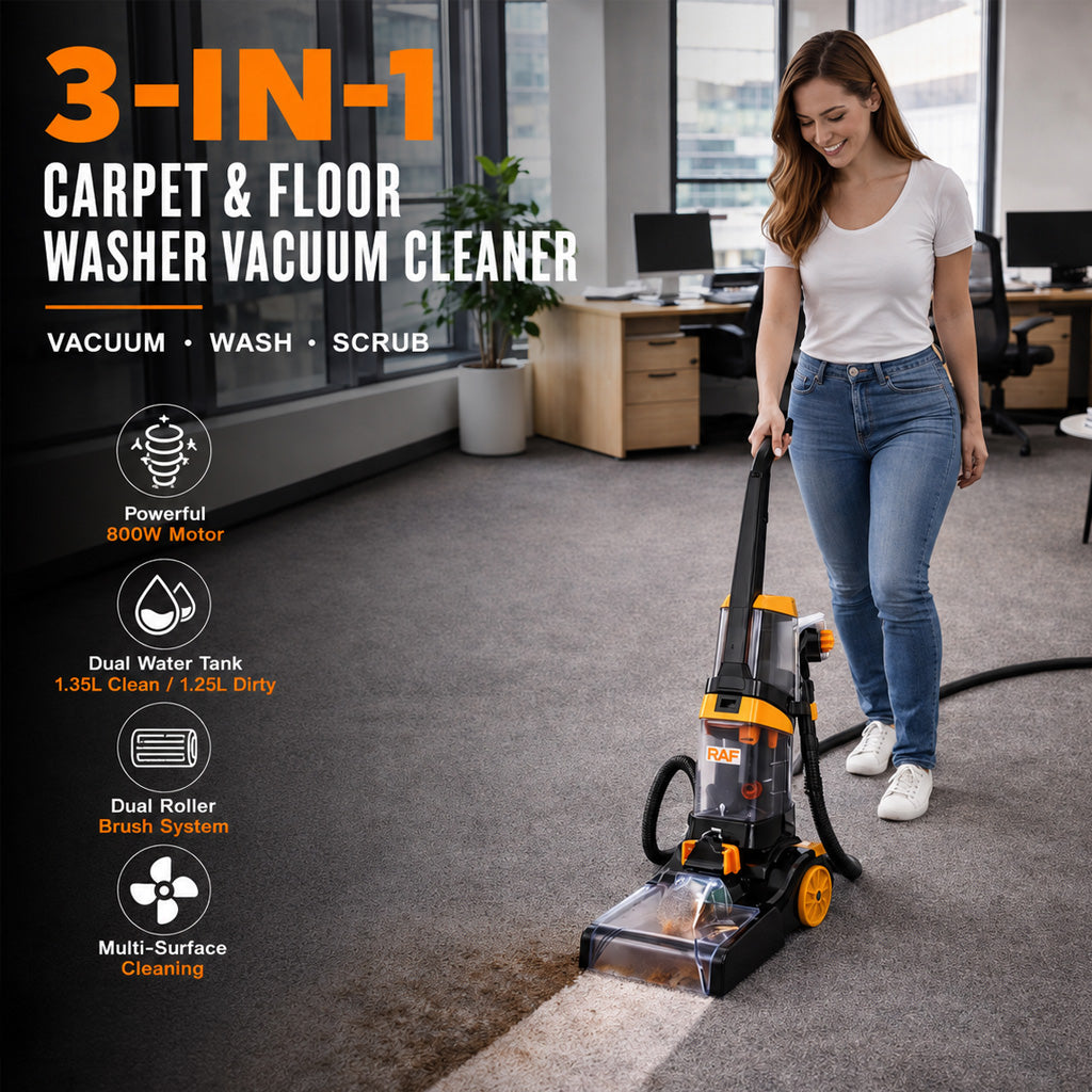 3-in-1 Carpet & Floor Washer Vacuum Cleaner 800W by RAF, Dual Roller Brush, 1.35L Clean Water Tank & 1.25L Dirty Water Tank, Carpet Cleaner for Home & Car