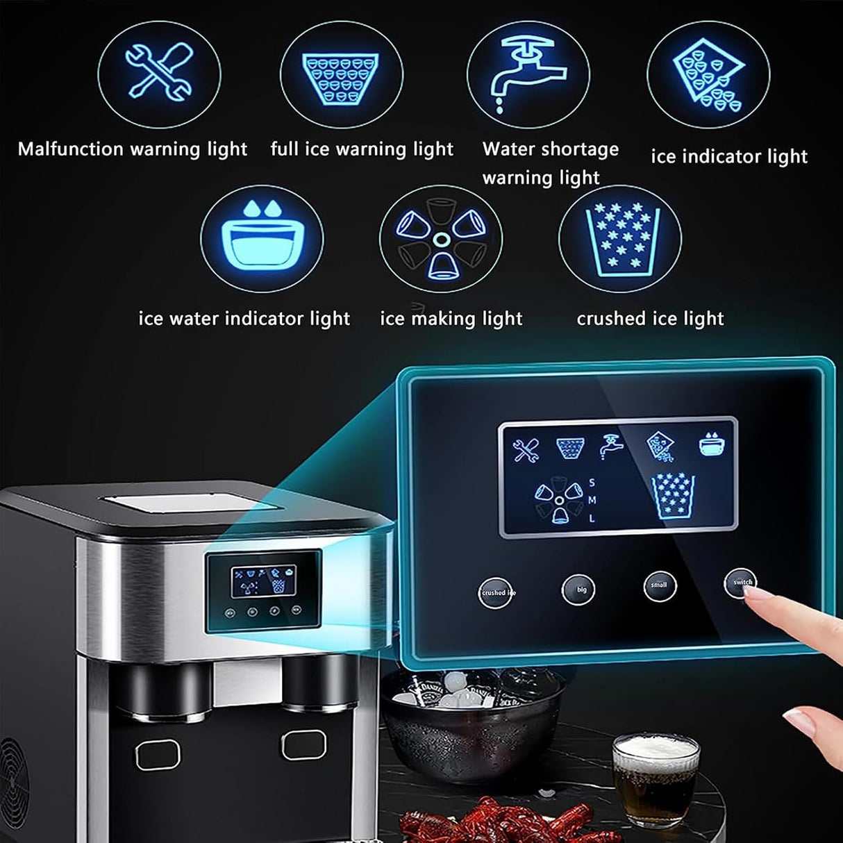 3-in-1 Countertop Ice Maker Machine – Ice Cubes, Crushed Ice & Cold Water Dispenser with Touch LCD | Ice Maker Machine | SASKA Trading