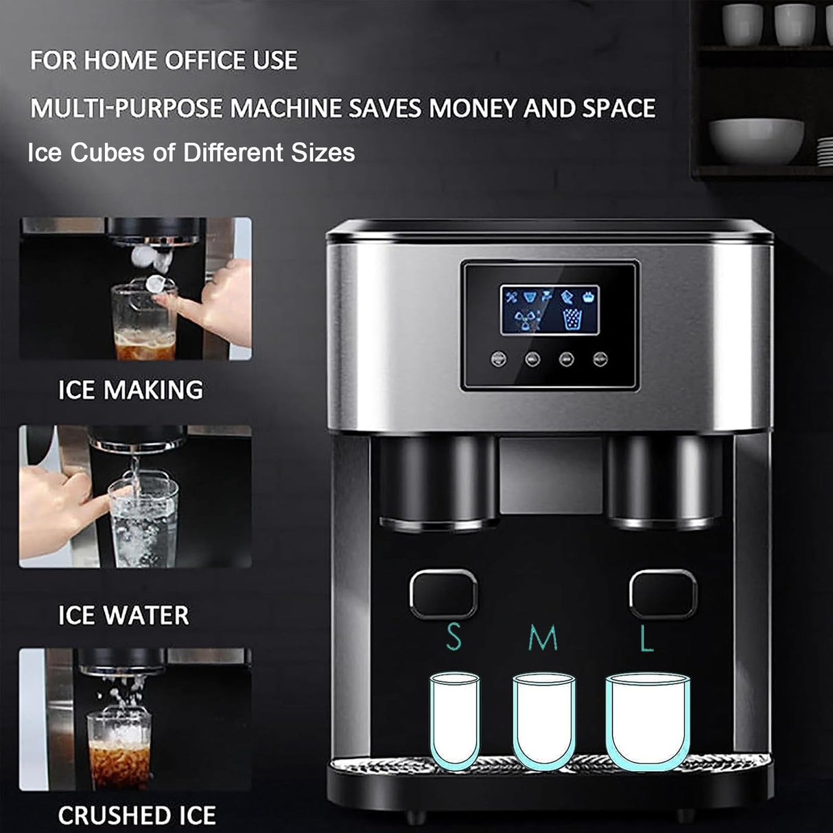 3-in-1 Countertop Ice Maker Machine – Ice Cubes, Crushed Ice & Cold Water Dispenser with Touch LCD | Ice Maker Machine | SASKA Trading
