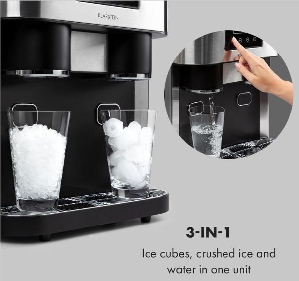 3-in-1 Countertop Ice Maker Machine – Ice Cubes, Crushed Ice & Cold Water Dispenser with Touch LCD | Ice Maker Machine | SASKA Trading