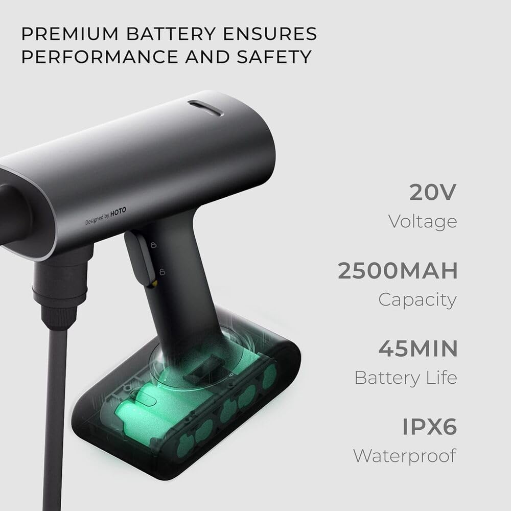 Cordless Power Washing Gun Pro – Portable 2.0 MPa Pressure Cleaner, 5 in 1 Nozzle, USB-C Rechargeable by HOTO