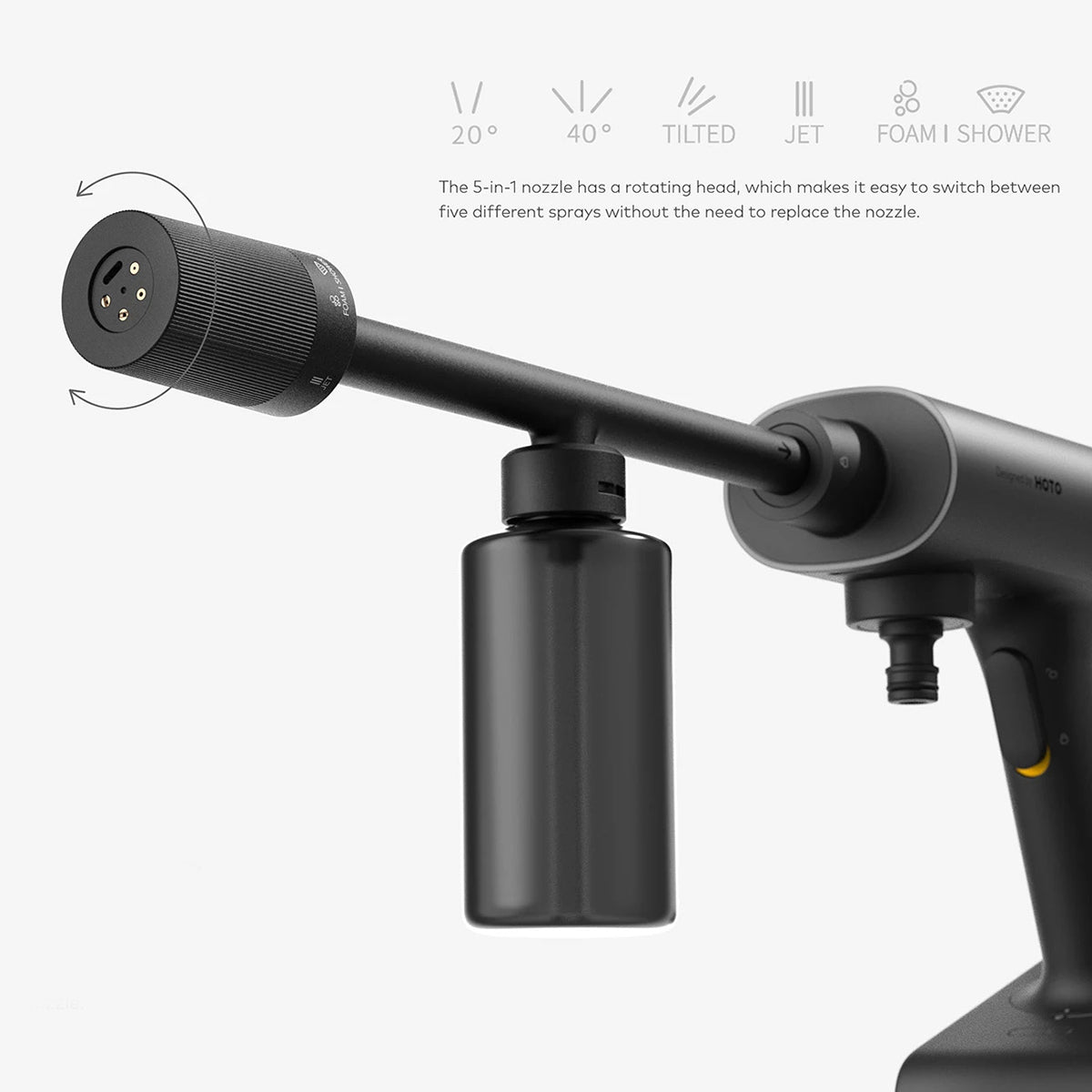 Cordless Power Washing Gun Pro – Portable 2.0 MPa Pressure Cleaner, 5 in 1 Nozzle, USB-C Rechargeable by HOTO