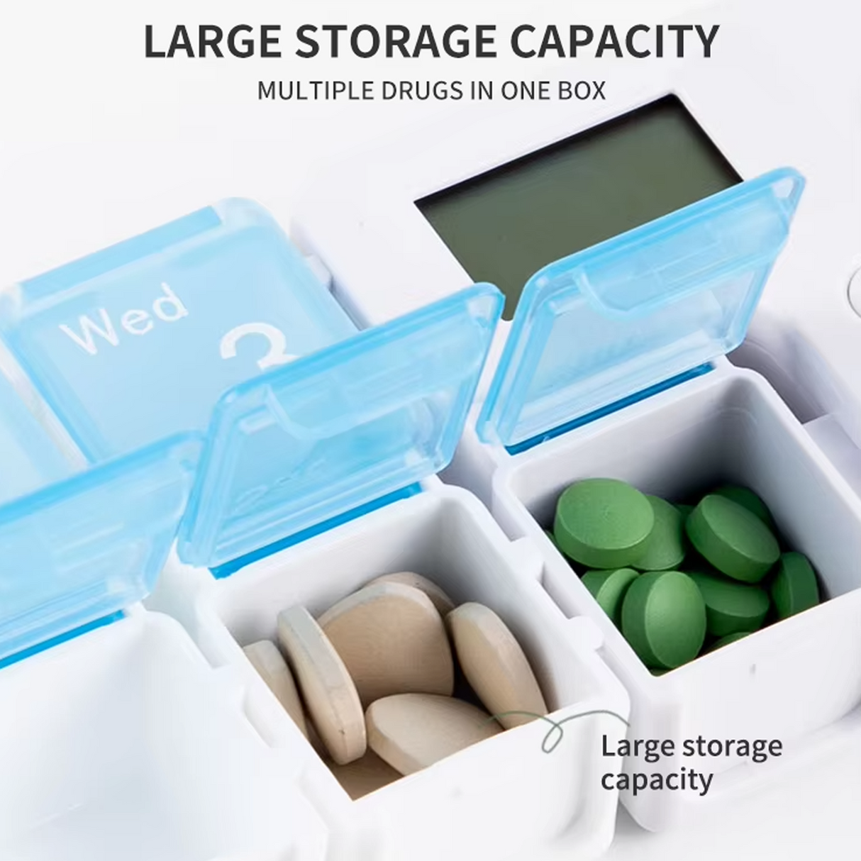 علبة تنظيم الأدوية الأسبوعية 7 أيام قابلة للحمل – مقسمات آمنة مع تسميات وقت الجرعات