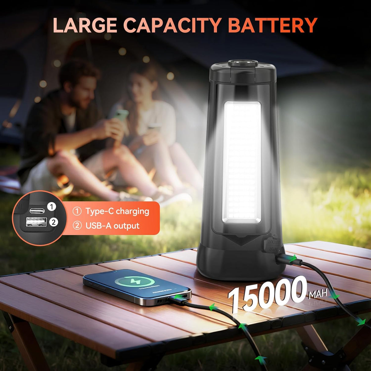 Portable Solar LED Work Light – Rechargeable Camping Lantern with Adjustable Brightness and USB Charging