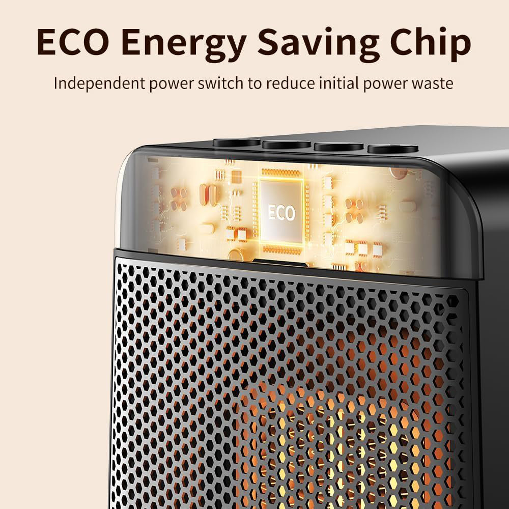 مدفأة كهربائية صغيرة مزودة بمنظم حرارة - مدفأة سيراميك سريعة التسخين مع إضاءة محيطة ديناميكية