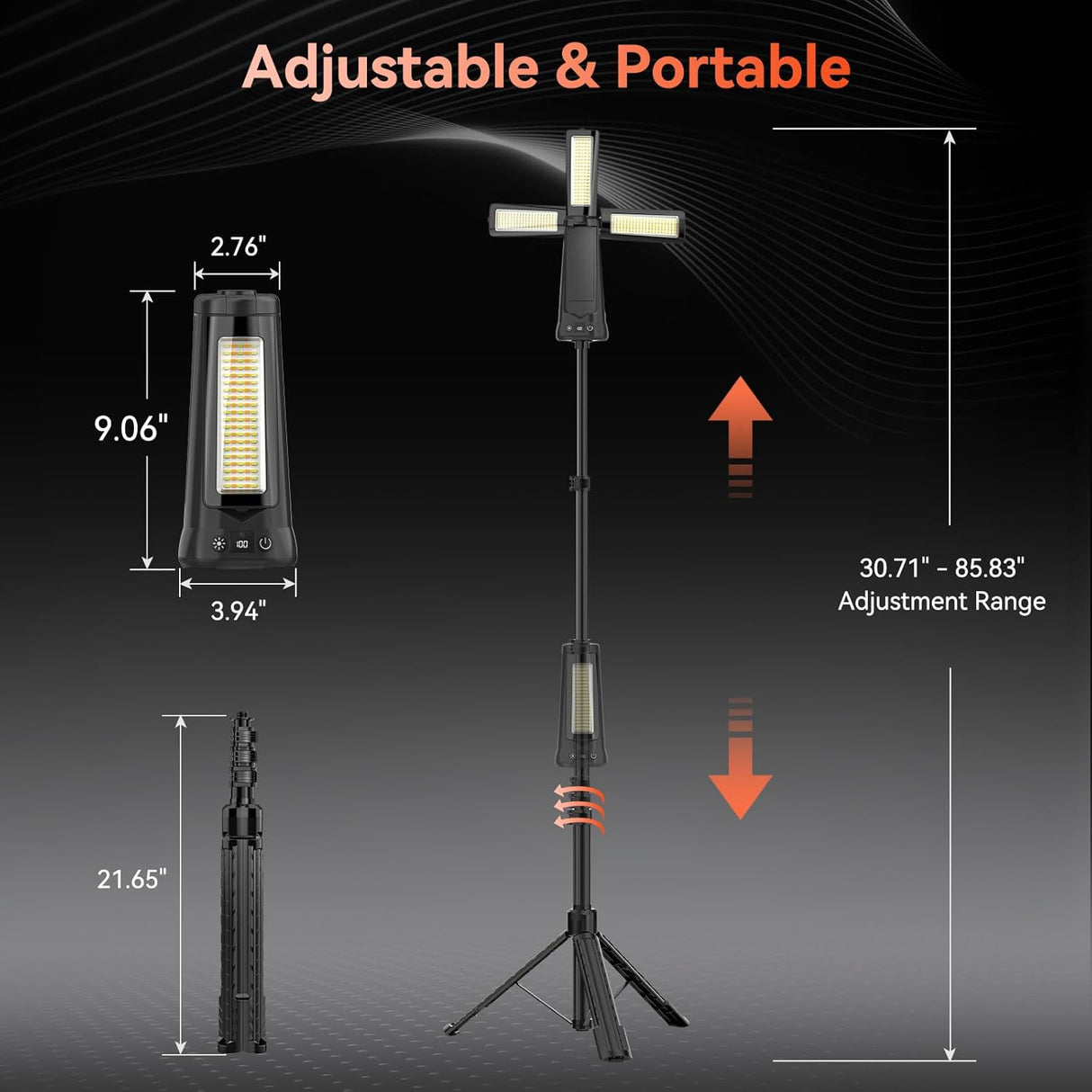 Portable Solar LED Work Light – Rechargeable Camping Lantern with Adjustable Brightness and USB Charging