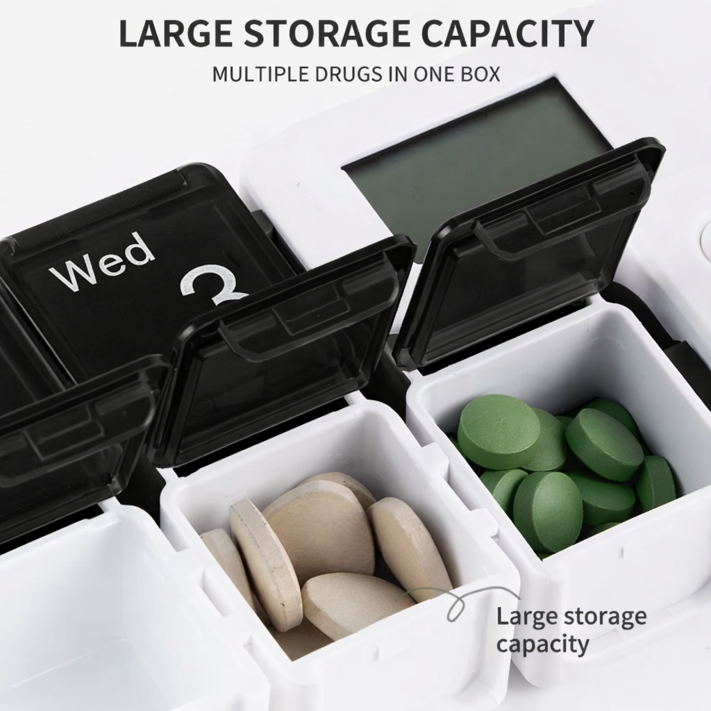 علبة تنظيم الأدوية الأسبوعية 7 أيام قابلة للحمل – مقسمات آمنة مع تسميات وقت الجرعات