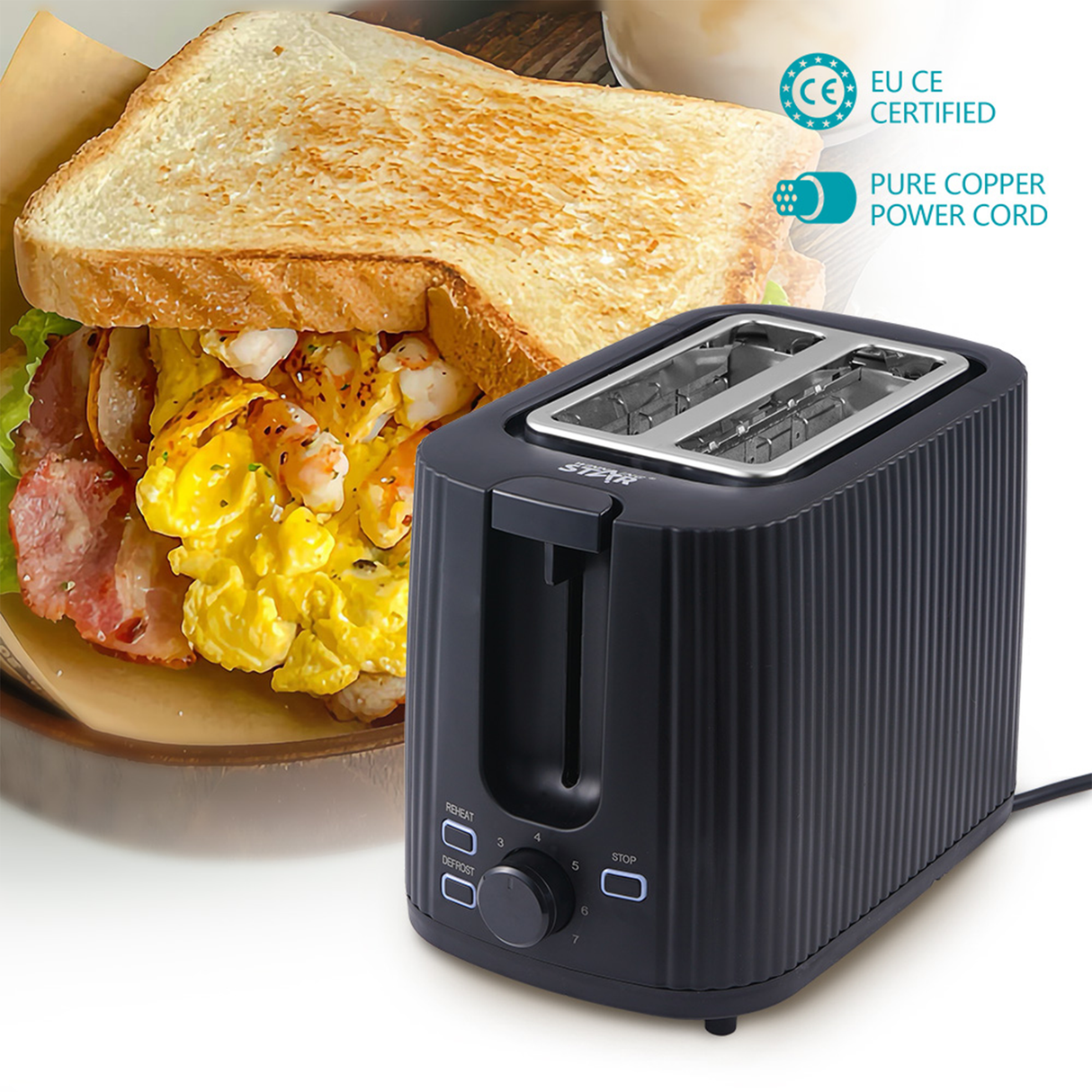 930W Long Slot 2-Slice Stainless Steel Toaster with Defrost & 7 Browning Settings ST-90601 by Winning Star | Toaster | SASKA Trading