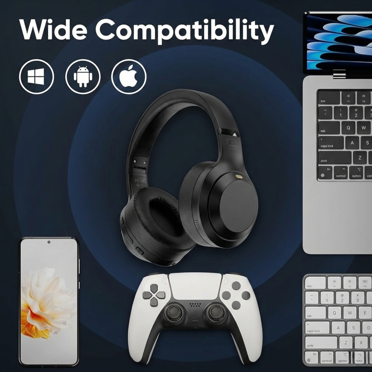 سماعات رأس لاسلكية فوق الأذن بتقنية إلغاء الضوضاء النشط الهجين من WiWU