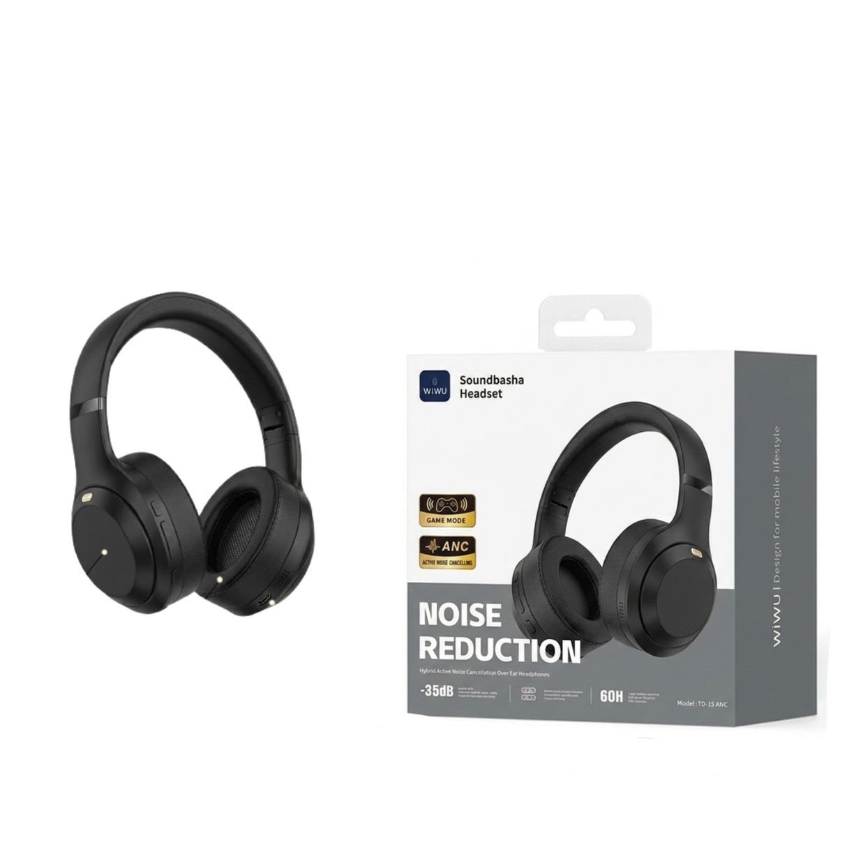 سماعات رأس لاسلكية فوق الأذن بتقنية إلغاء الضوضاء النشط الهجين من WiWU