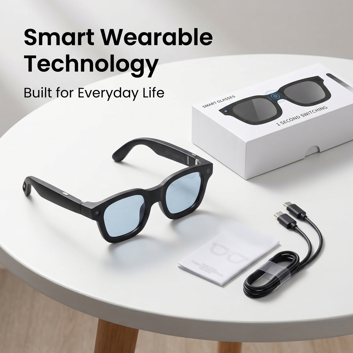 AI Smart Glasses with 8MP Camera G300C, Photography Glass Electrochromic Auto-Tinting Lenses & 32GB Storage, Music & Translation