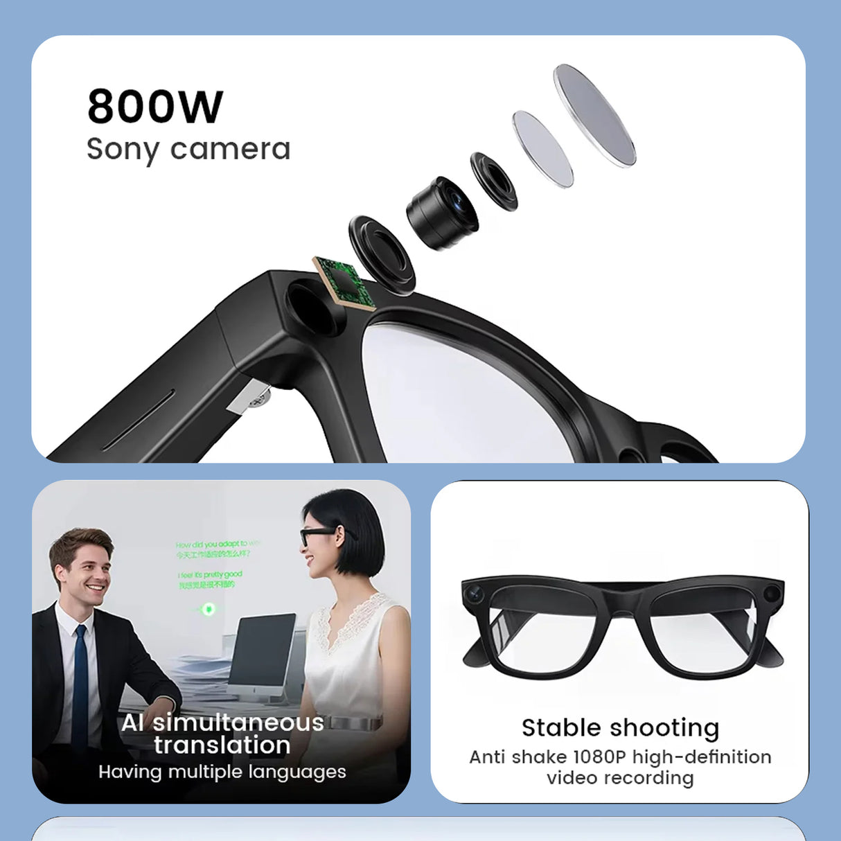 AI Smart Glasses with 8MP Camera G300C, Photography Glass Electrochromic Auto-Tinting Lenses & 32GB Storage, Music & Translation