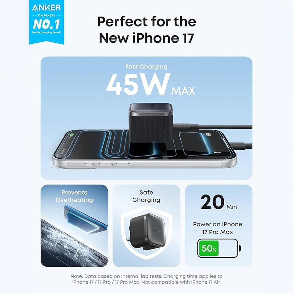 Nano 45W USB-C Fast Charging Adapter Compact Foldable 3-Pin Plug by anker