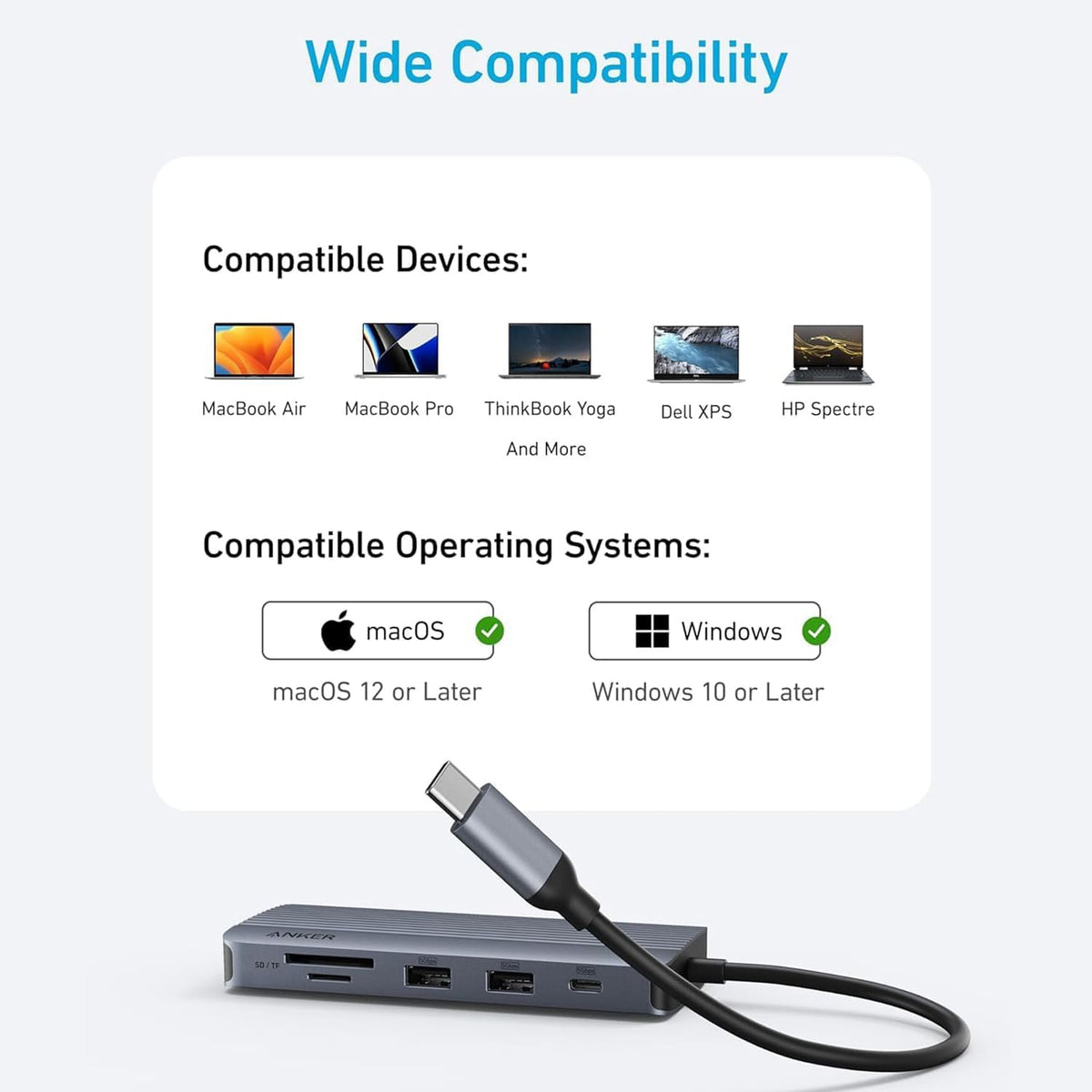 10-in-1 Dual-Display USB-C Hub with 4K@30Hz HDMI, 1080p@60Hz VGA, 100W PD Input and 85W Laptop Charging A83C2 by Anker