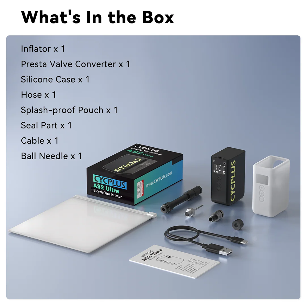 AS2 Ultra Portable 120PSI Bike Pump | Fast, Lightweight Rechargeable Air Inflator for Bikes by CYCPLUS