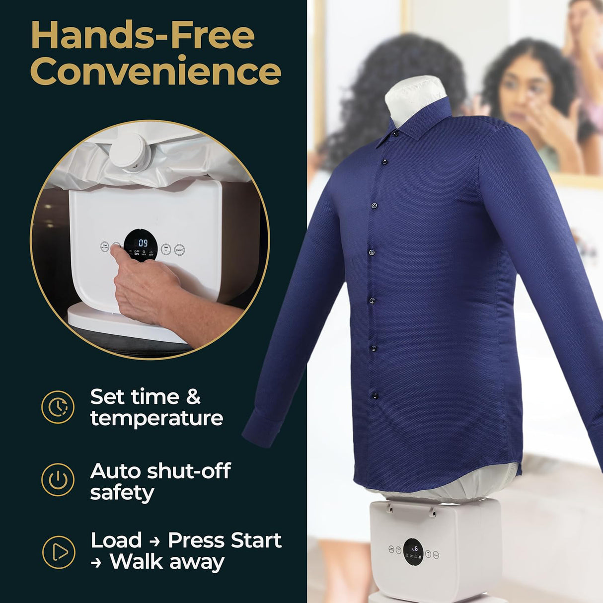 Automatic Hot Air Clothes Dryer and Iron, Hands-Free Wrinkle Remover