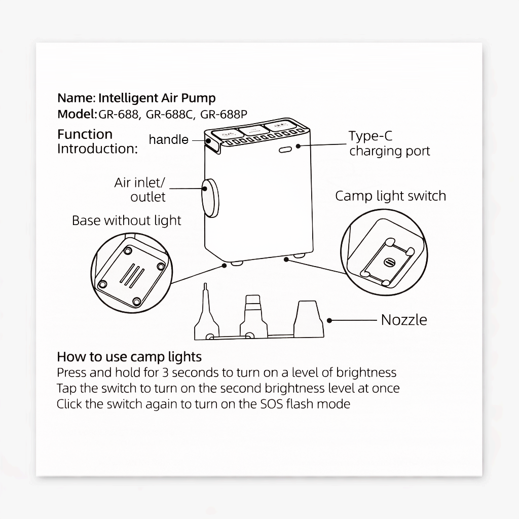 Automatic Inflatable Air Mattress with Built-in Cordless Pump for Camping, Home and Guests by BRIX