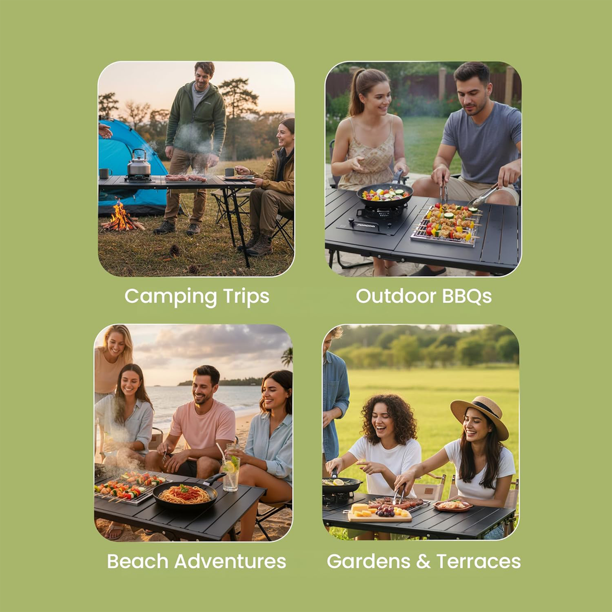 طاولة خارجية قابلة للطي متعددة الاستخدامات مع موقد وشواية مدمجين، من Porodo