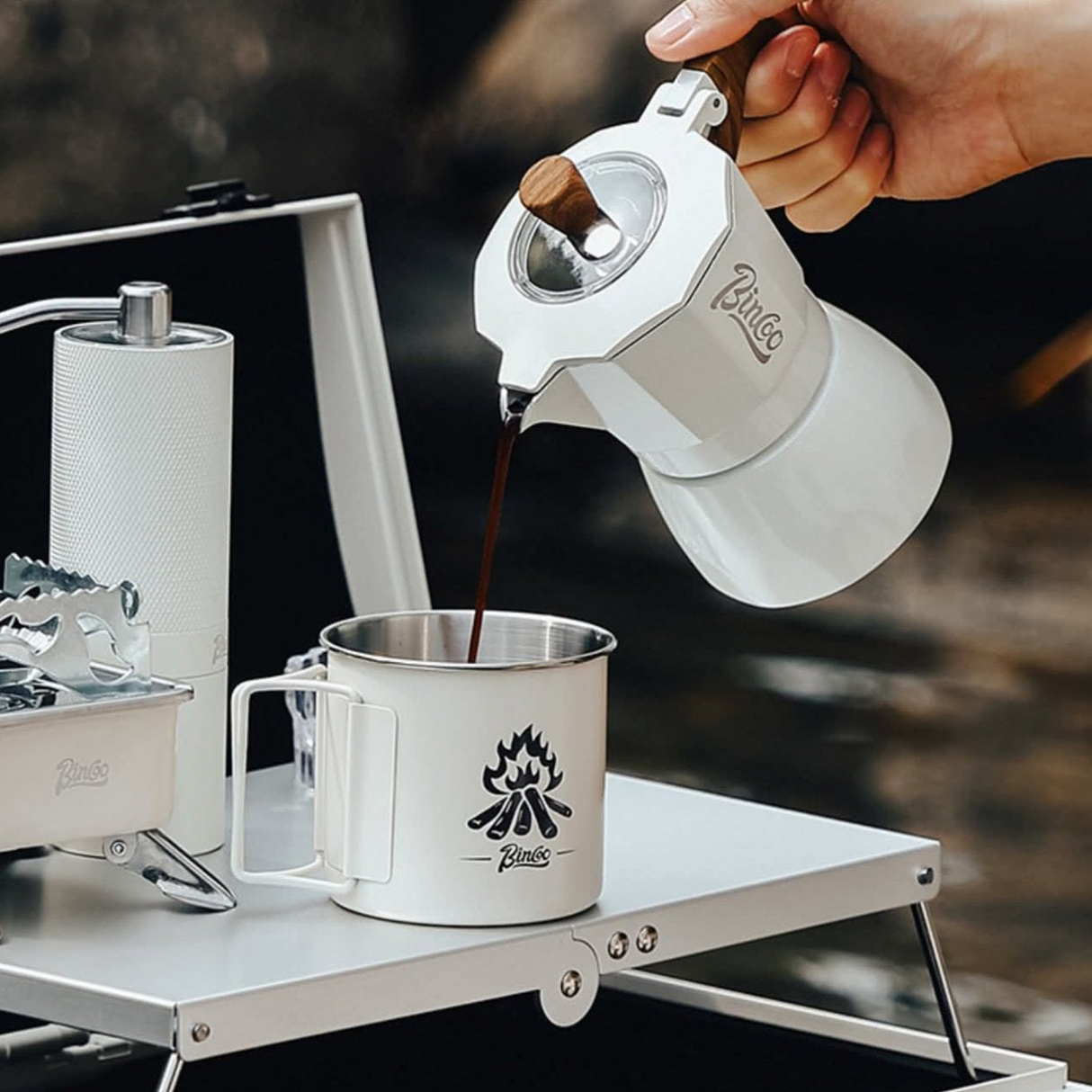 BINCOO 11-Piece Outdoor Coffee Set – Portable Double-Layer Aluminum Box for Espresso