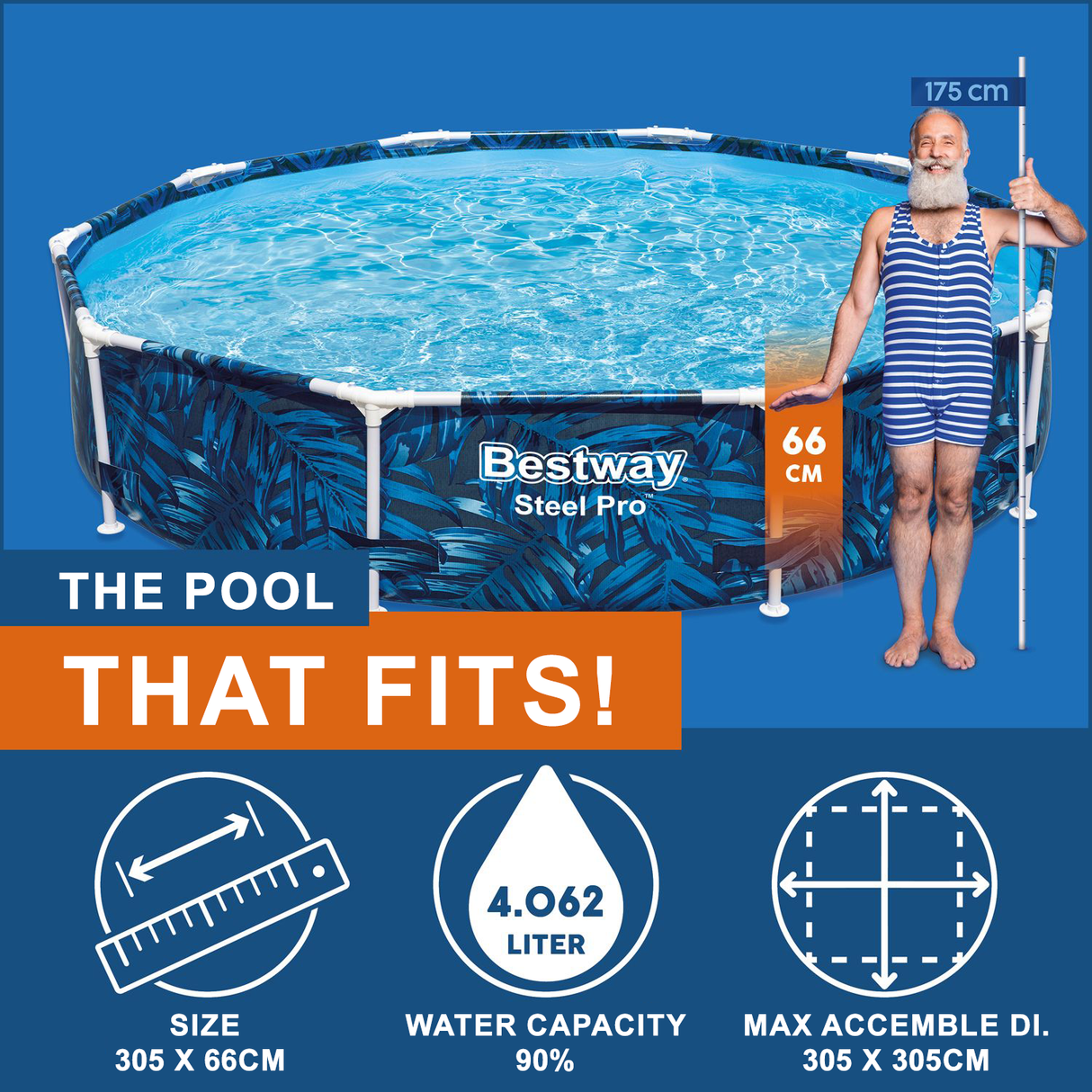 Bestway Steel Pro™ 10FT Round Above-Ground Pool – 305cm x 66cm | Swimming Pool | SASKA Trading