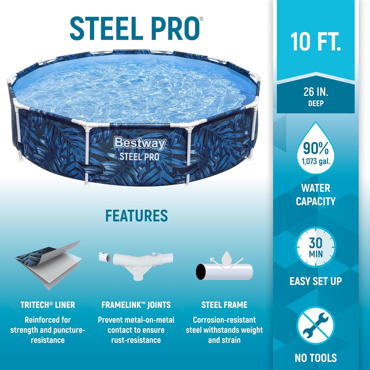 Bestway Steel Pro™ 10FT Round Above-Ground Pool – 305cm x 66cm | Swimming Pool | SASKA Trading
