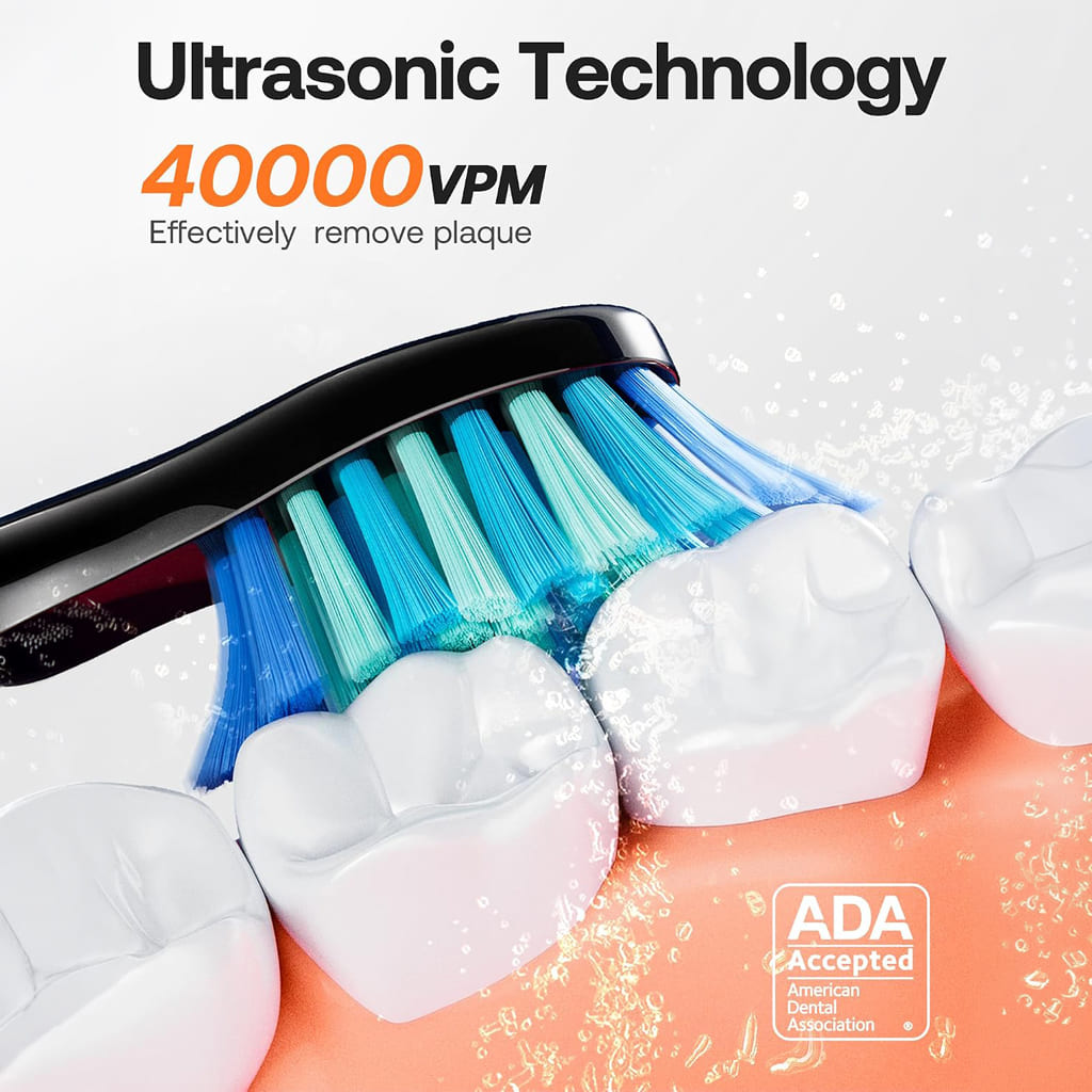 D2 Sonic Electric Toothbrush for Adults by Bitvae, 5 Cleaning Modes, 8 Brush Heads, IPX7 Waterproof with Travel Case