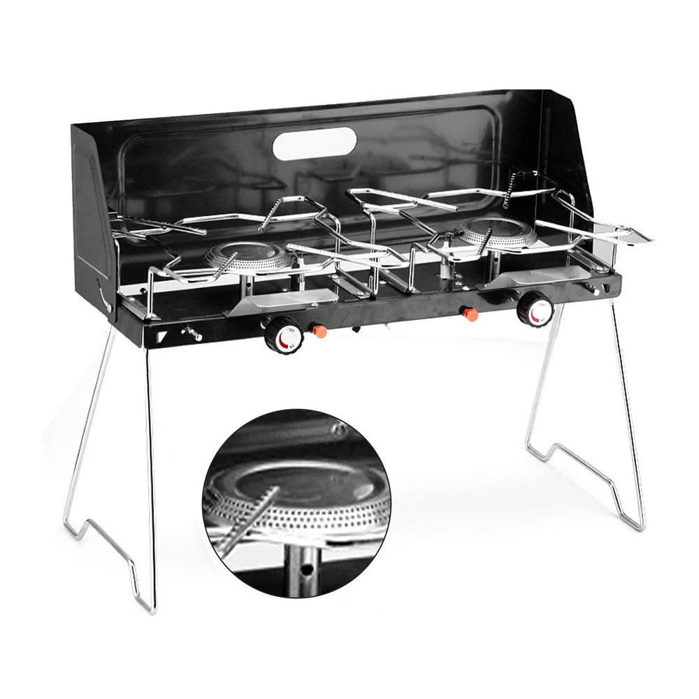 Portable Foldable Dual-Burner Camping Gas Stove I Outdoor Hiking and Picnic Cooker I Lightweight Aluminum Alloy
