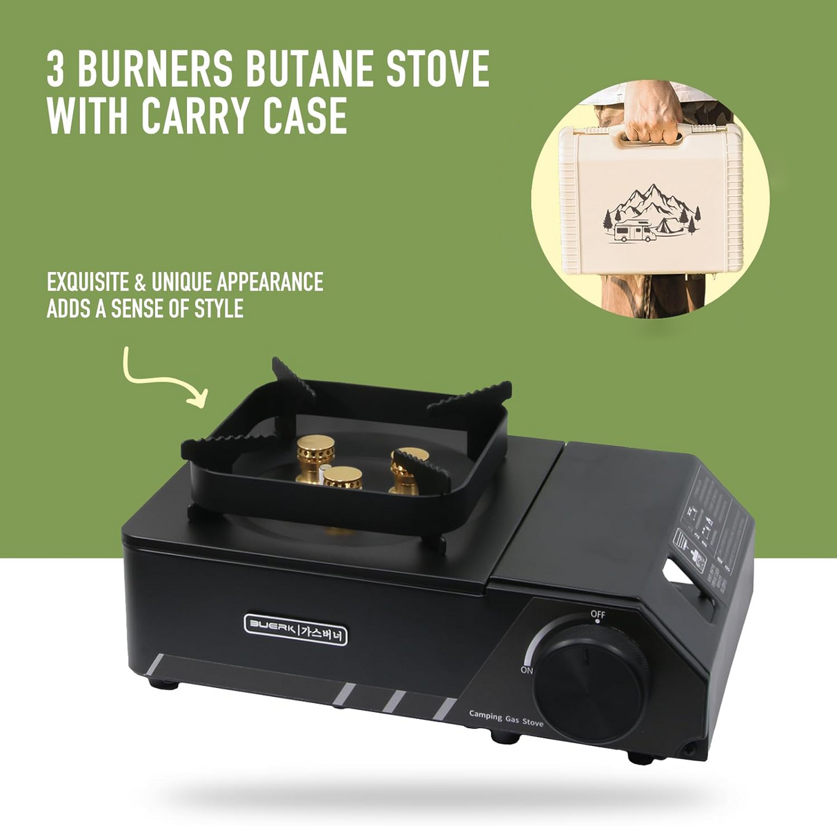 Portable 3 Burners Outdoor Camping Stove by Buerk | Gas Stove | SASKA Trading