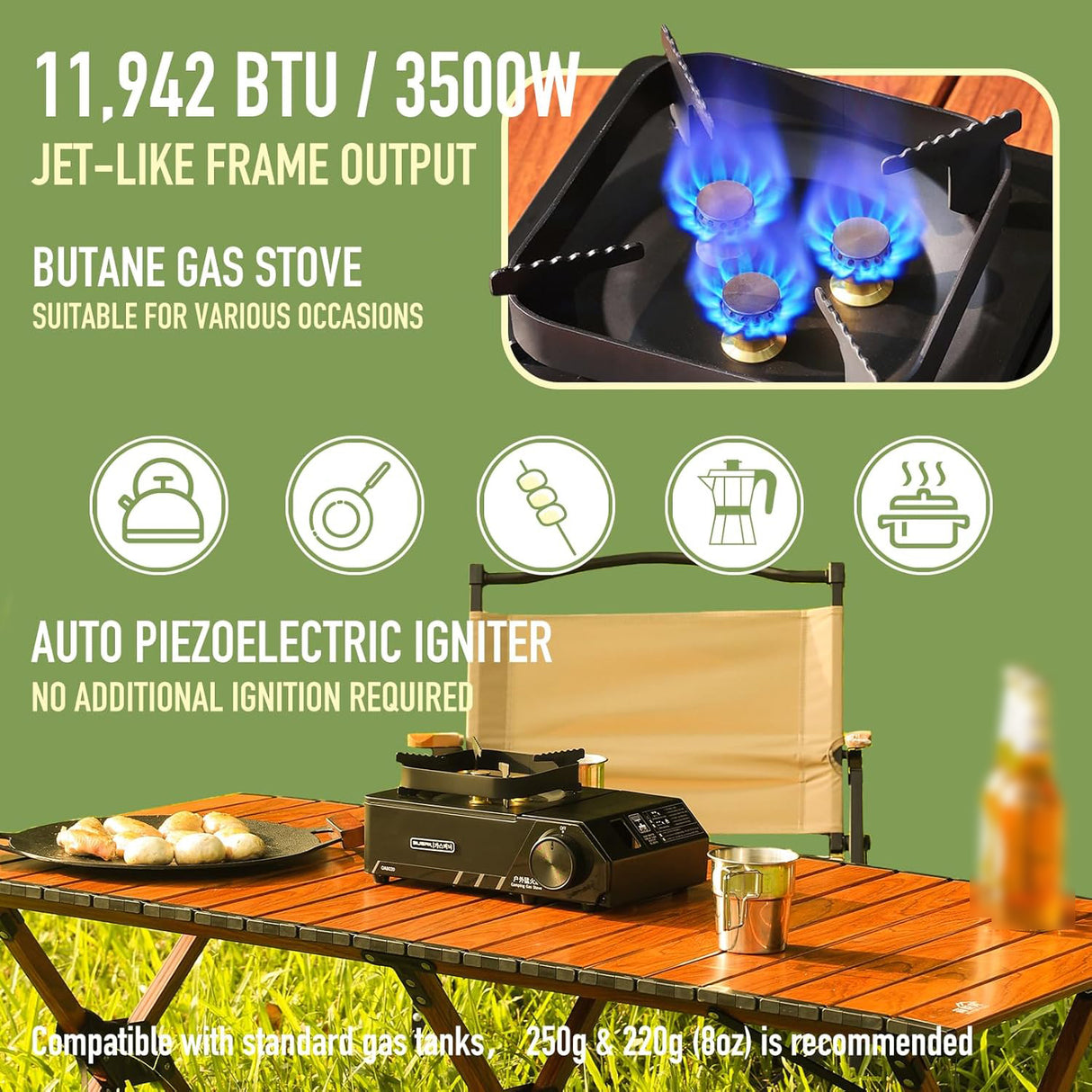 Portable 3 Burners Outdoor Camping Stove by Buerk | Gas Stove | SASKA Trading