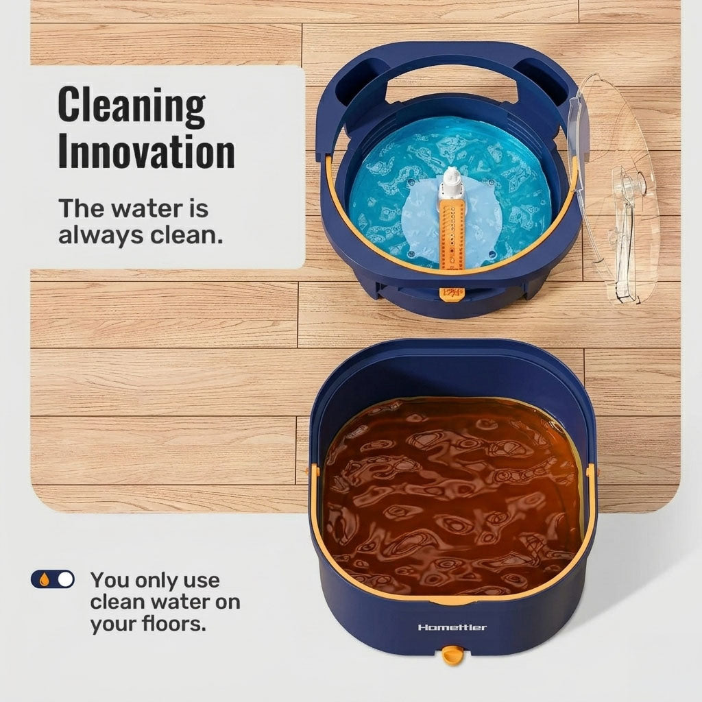 Self-Cleaning Square Spin Mop and Bucket with Clean & Dirty Water Separation for Dog & Cat Pet Hair Cleaning by Homettler