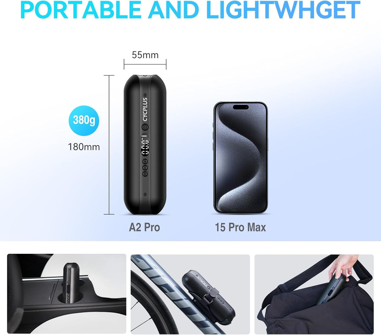 CYCPLUS A2 Pro Portable Bicycle Pump Car Tire Inflator 150 PSI Electric Air Compressor | Tire Inflator | SASKA Trading