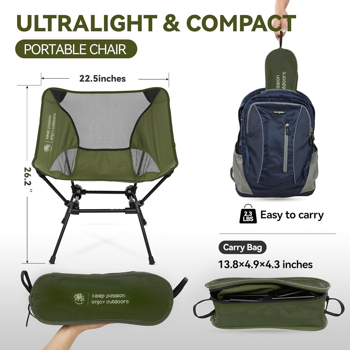 Ultralight Foldable Outdoor Chair – Design for Camping, Beach, Hiking, Wilderness & Fishing Adventures
