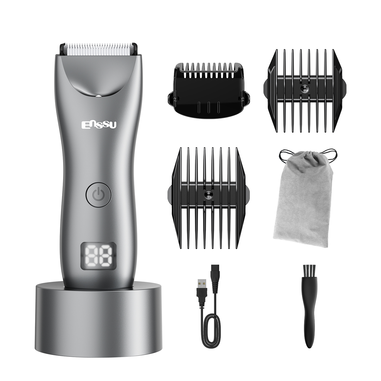Ceramic-Blade Body Hair Trimmer ES033GY – LED Display Waterproof Groomer by ENSSU