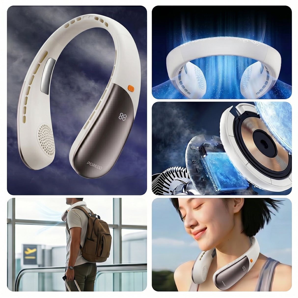 Chillo Zen Neck-Hanging Cooling Fan with Dual Semiconductor Cooling Plates & Intelligent Digital Display by Porodo