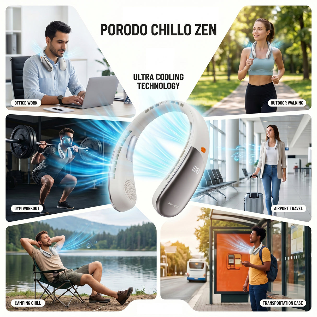 Chillo Zen Neck-Hanging Cooling Fan with Dual Semiconductor Cooling Plates & Intelligent Digital Display by Porodo