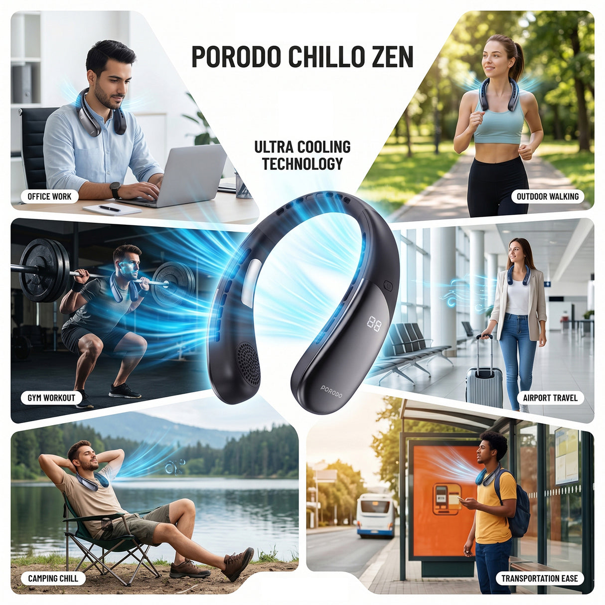 Chillo Zen Neck-Hanging Cooling Fan with Dual Semiconductor Cooling Plates & Intelligent Digital Display by Porodo